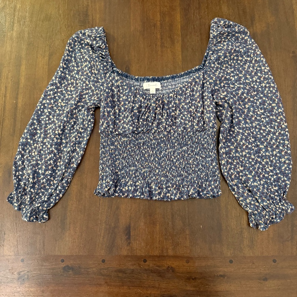 Becaal Navy Floral Smocked Blouse‎